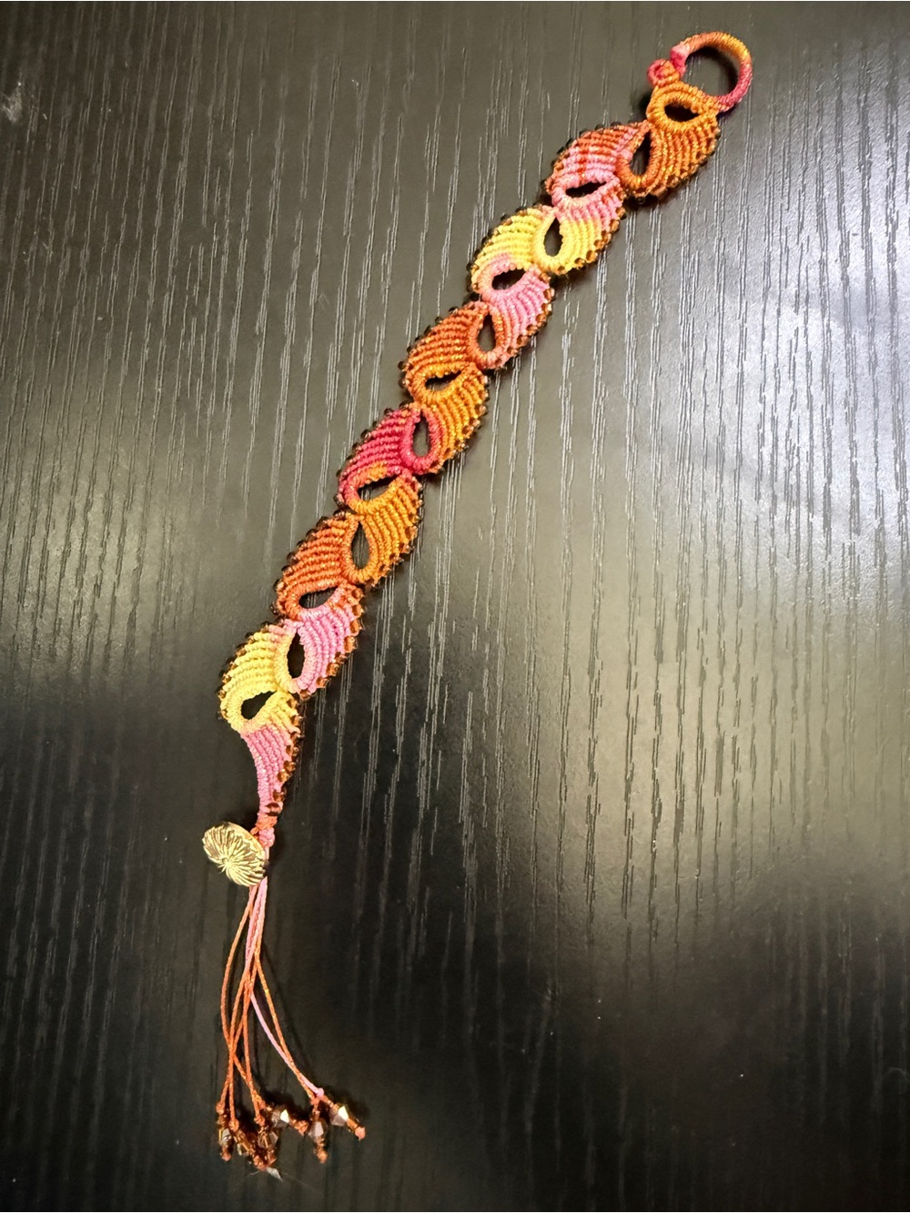 Handcrafted Pink Orange Yellow Macramé Bracelet